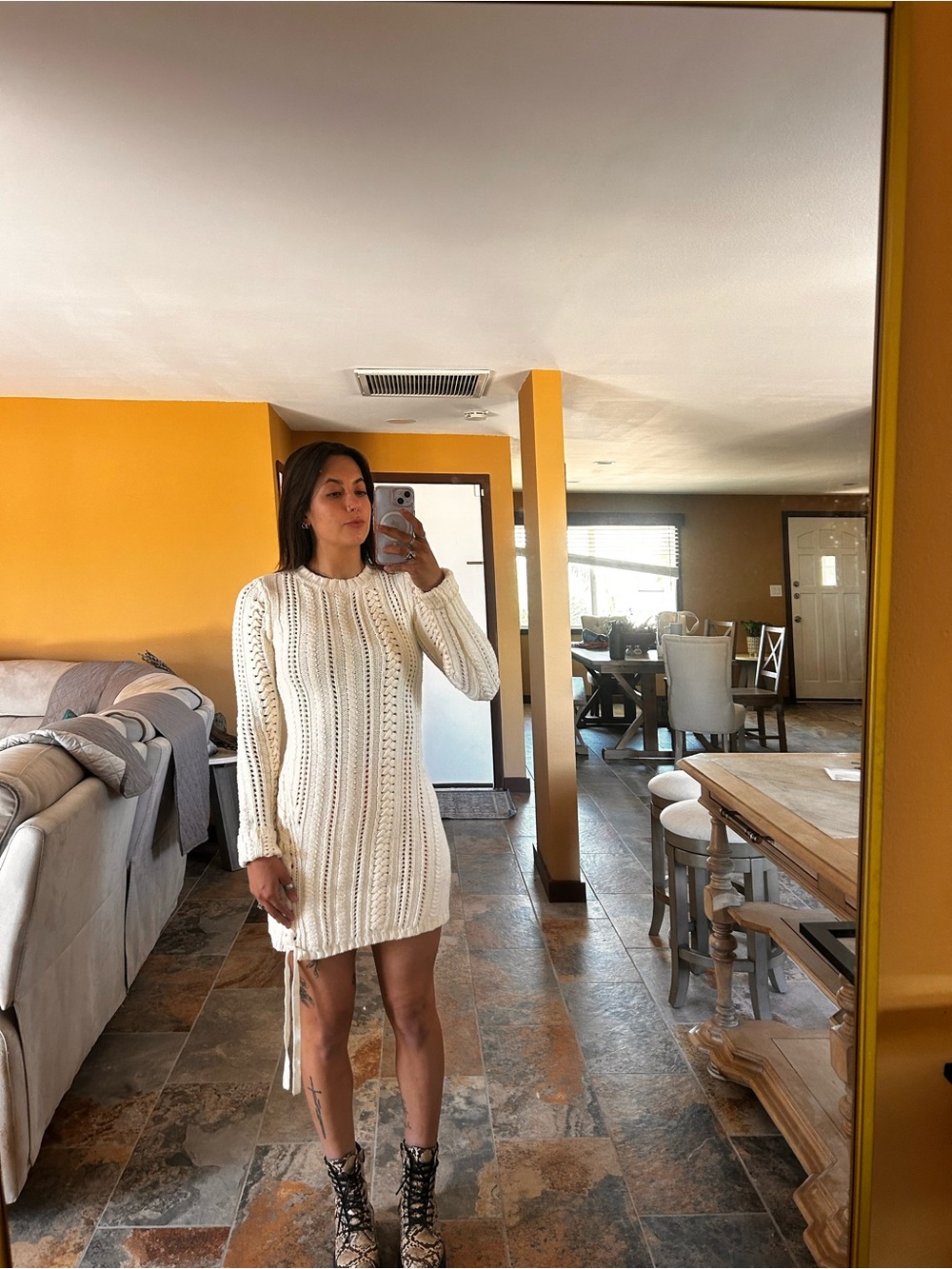 Camila Coelho White Textured Knit Bodycon Mini Dress Size Small